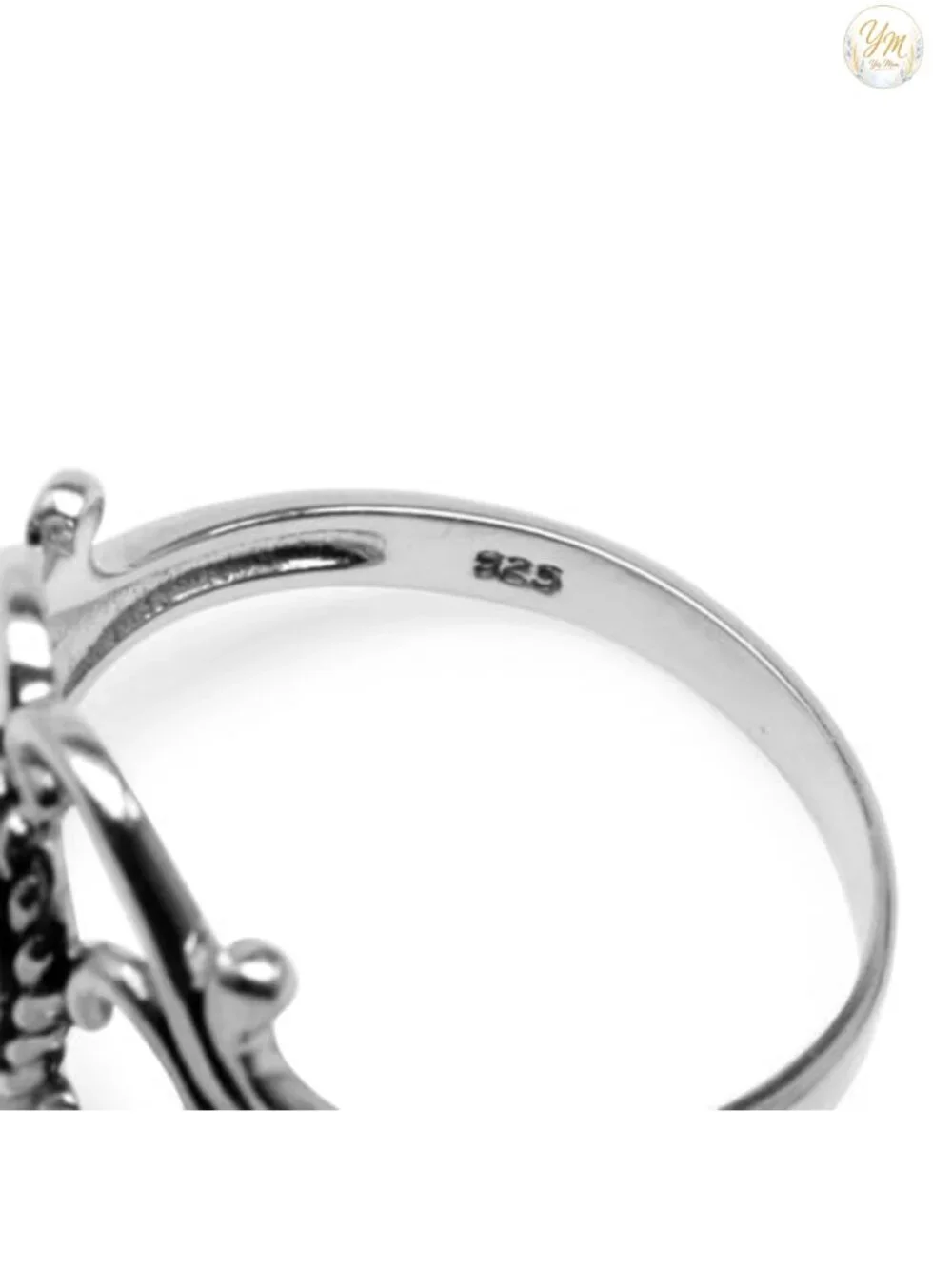 Victorian Style Moonstone Sterling Silver Ring, White Gold Plated Bezel Set